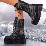 2025 New Martin Boots Goth Slope And Thick Bottom Spider Web Short Boots Women's Size