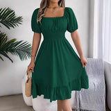 Shooting 2025 Spring And Summer Leisure Side Short Sleeves To Close The Waist Lotus Leaf Side A Dress Women's
