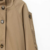 Women's Fashion Trench Coat Women's Double Buckle Stand-In Autumn Long-Sleeved Waist Jacket