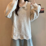 Gentle Wind Flower Design Set Sweater Women's Autumn And Winter New Lazy Wind Loose Knitted Shirt
