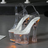 Zingj 34-43 New Thick High Heel Hate Day High Nightclub Shoes Luminous Sandals Women's Shoes Runway Show Pole Dancing Shoes Crystal