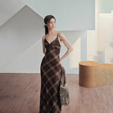 Zingj Summer New Fashion Retro Plaid Pure Desire Socialite Temperament Slim Condole Belt Dress