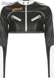 Streetwear Punk Style Patchwork Cropped PU Leather Jacket Women Zipper Autumn Winter Jacket Contrast Color Basic