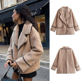 Women's ZA Autumn And Winter New Big Collar Line Decorated With Loose Casual Lamb Wool