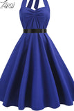 Women Sexy Nightclub Dress Summer Vintage Halter Party Dresses Elegant Cocktail Blackless A-Line Blue Black