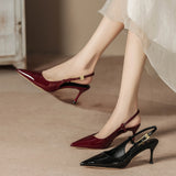 Women 2025 New Metal Fine Heel Tip One By One With The Royal Sister Sexy Red Leather Head