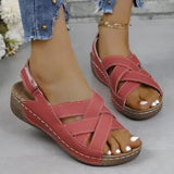 Asia Large-Size Cross-Band Exposed Toe Thick-Soled Sandals Women Magic Stick Hollow Loose Cake Beach Cool