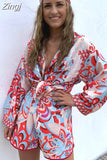 2pcs Beach Styles Satin Sets Women Fashion Scenery Pattern Button-down Shirts and Shorts 2023 New Summer Casual