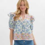 Summer New Women's Small Fresh Print Flowers Short-Sleeved Leisure Commute OL Top Women's
