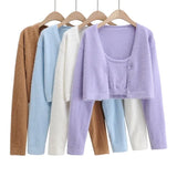 Cropped Button Knit Two Piece CardiganOutfit