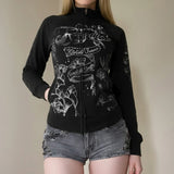 Retro-Winded Hand-Painted Sweater Coat High-Neck Zipper Open Shirt Loose Version Of Casual Top Women's