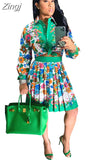 Pieces Set Sexy Spring Autumn Fashion Women Set 2023 Female Tops Floral Print Long Sleeve Shirt Zipper Mini