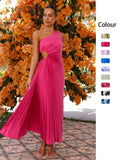 Zingj Spring And Summer Elegant Folding Dress Single Shoulder Waist Hollow Dress