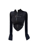 Black Hoodies Women Retro Belt Zipper Sweatshirts Y2K Fashion Casual Long Sleeve Hooded Vintage Streetwear Jackets