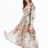 Court-Styled Dress Women's Lantern Sleeves With Belt Strap Single Buckle Design Temperament Long