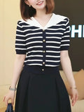 Simple And Thin Striped Knitted Shirt Summer New Small Man With Reduced Age Thin Short-Sleeved