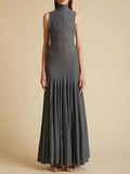 Wind Elegant Style 2025 Autumn And Winter New Standing Sleeveless Comfortable 100-Fold Dress Dress