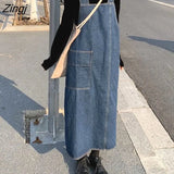 Dresses Women Denim Loose Young Street Wear Popular Ankle-length Spring Autumn Simple Leisure Harajuku Square