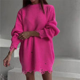 New Solid Color Round Knit Shirt Women Commuting Elegant Seven-Sleeve Top Air-Conditioning