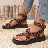 Women 2025 New Large-Size Coated Toe Polyurethane Thick Bottom Roman Wind Belt Buckle Wear Women's Beach