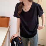 And Autumn New U-Shaped Collar Open Fork Medium-Long Loose Casual White Long-Sleeved