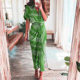 Women's Fashion Dress INS Temperament Fashion Printed Shirt Folded