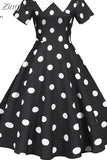 Women Summer Dress Black Polka Dot Short Sleeve Peter pan Collar Casual Elegant Party Vintage Midi Sundress Robe