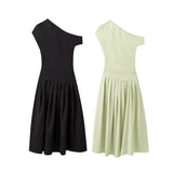 Summer New Women's Temperament Elegant Fashion High-Waisted Solid Color Long