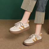Layer Cowhide Flat-Soled Single-Shoe Women 2025 Spring New Passion Casual Descun Shoes Round Head Lace Board