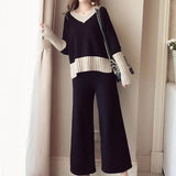 Women's Autumn Dress 2025 New Net Red Temperament Knitted Top Broad Leg Pants Goddess Fashion Two
