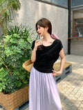 Xixi 13 Lines 2025 Summer New Korean Version Of Temperament Lace Jersey Short-Sleeved Top