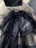 Sexy Black Mesh 2pcs Set Women Zipper Strapless Diamonds Short Tops + Irregular Long Skirt Female Party Two Piece