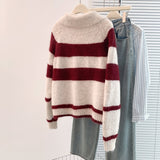 Purple Striped Soft-Clip Single-Dcupy Clasp-Clip Sweater Women's Cardigan Jacket 2025 New Autumn And Winter