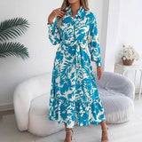 Shooting 2025 Spring And Summer Leisure Flowers Long Sleeve Shirt Skirt Lotus Leafy Dress Women's