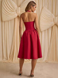 Spring And Summer New Hanging Neck Bow Deep V Bare Back Sexy Poneng Dress