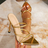 Women's High-Heeled Sandals Gold Fashion High Heels Women's Shoes Fine High Heel Tip Decoration Simple High Heel