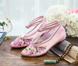 Zingj Shoes Tip Fashion Plate Buckle Beef Tendon Bottom Low Heel Women's Shoes Sandals Mesh Gauze Embroidered Cloth