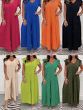 Summer New Women's Clothing With Lotus Leafy Broad Leg Trousers Solid Casual Jumpsuit