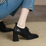 British Wind High Heel Deep Mouth Single Shoes Women In The Autumn Of 2025 New Retro Fashion Coarse Lace Leather