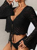 Knitted Hollow Beach Hoodie Strapped With Open Shirt Bikini