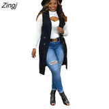 Classic Women Long Blazer Vest Elegant Office Lady Coat Female Waistcoat Causal Suits Sleeveless Jacket