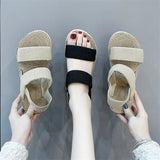 2025 Summer New Fashion Beach Shoes Wide Strips Thick Bottom Slope Heel Sandals