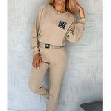 2025 Solid Color Round Collar Trousers Women's Fashion Leisure Long Sleeve