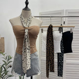 Shot Leopard-Print Silk Scarf Hanging Neck Design Folded Bra Strap Chest Pad Vest Short Sleeveless Top Lady