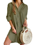Zingj Hot Fall Casual Long Sleeve Lapel Button Shirt Dress Women's