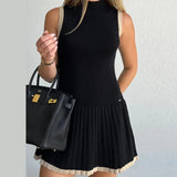 Women's Explosive Knitted Mini Dress Fashion Round Collar Folded A-Character