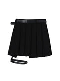 Punk Gothic Black Pleated Crop Skirts Women High Waist Belt Tide Grunge Goth Sexy Skirt Summer Y2K Fashion Egirl