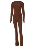 Zingj Women's Fall New Solid Color Simple Long Sleeve Shawl Jumpsuit Fashion Slim