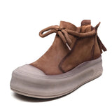 Cow Skin Retro Martin Boots Autumn And Winter New Round Head Tie And Ankle Boots Leather Leisure Short Boots