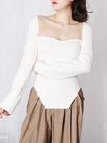 Zingj Sexy Knit Bottom Shirt Female 2024 Spring New Fashion Hem Irregular On Both Sides Of The Slit Knit